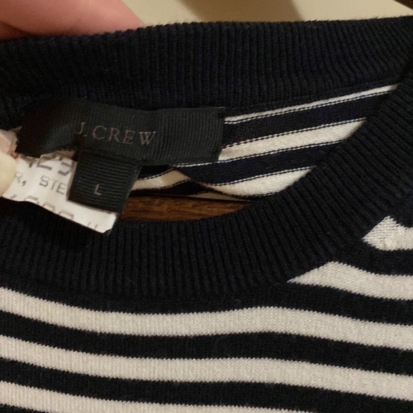 J Crew Women’s Striped Crewneck Sweater Vest, Navy Blue White Orange, Size large - Picture 3 of 4